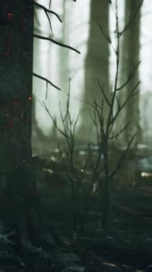 A Burned Forest with Tall Trees Standing