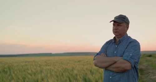 Portrait of a Middleaged Farmer in Front of a Wheat Field