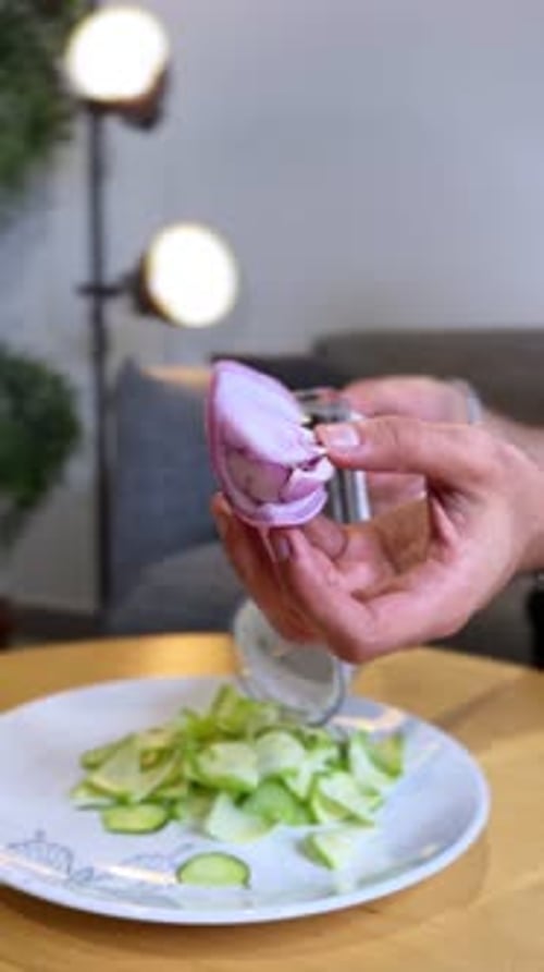 Slicing Red Onion With Electric Vegetable Grater