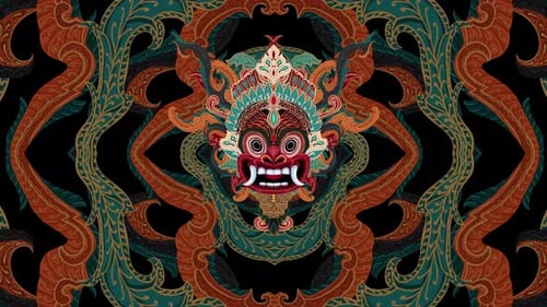 Traditional Ornate Mask Pulsating Animation with Ethnic Patterns