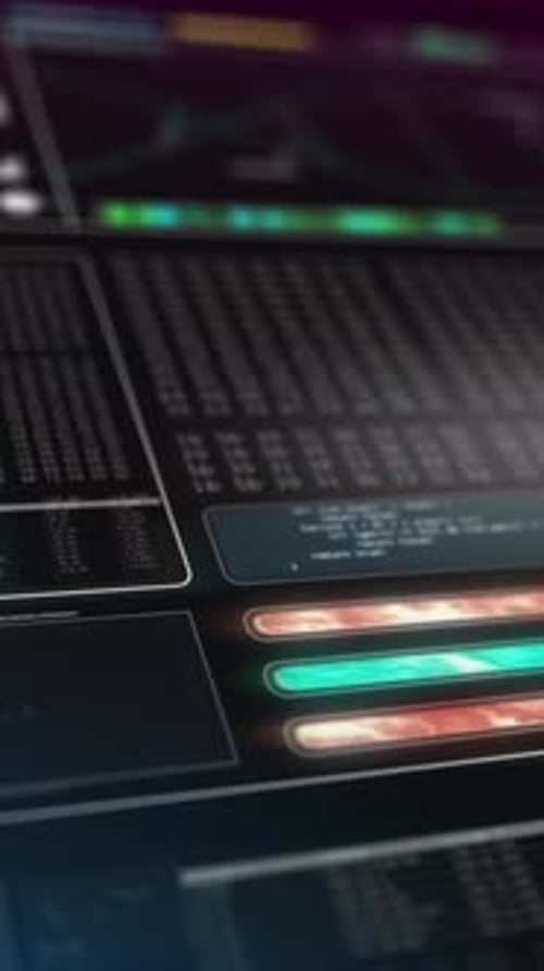 Futuristic Digital Data Interface with Glowing UI Elements