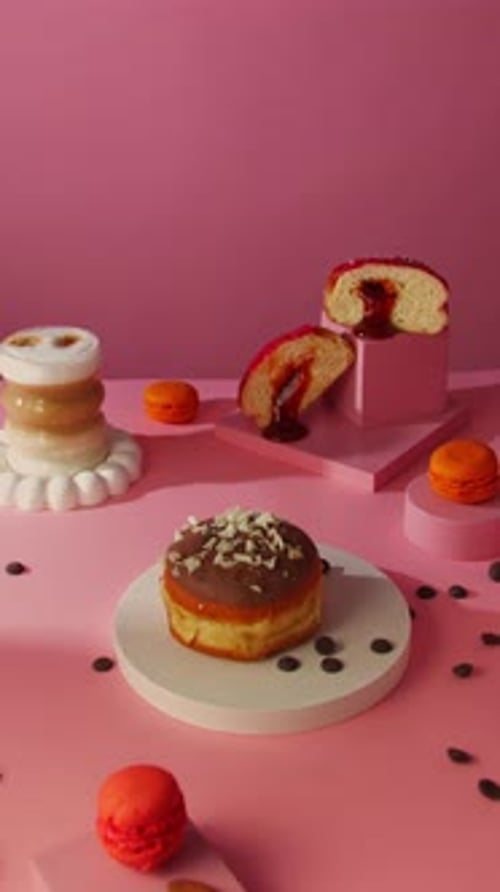 Artistic Display of Colorful Donuts and Macarons