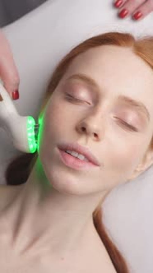 Young Adult Receives Light Therapy Facial Treatment