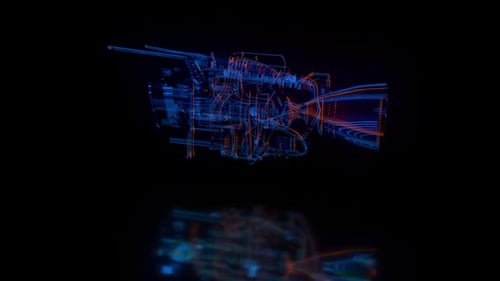 Futuristic Rotating Holographic Engine Digital Disassembly Animation