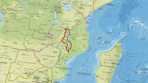 Map Of Malawi With An Outline Country Border 4K