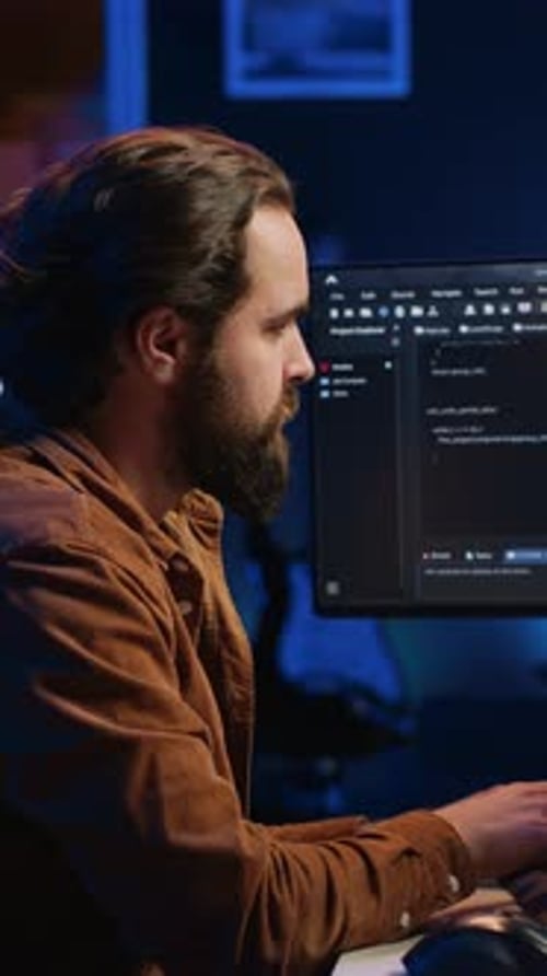 Young Adult Developer Working at Computer