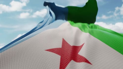 Djibouti National Flag Waving in Realistic Motion
