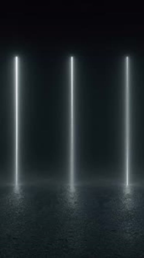 A row of white neon tube lights glowing in a dark room or space.