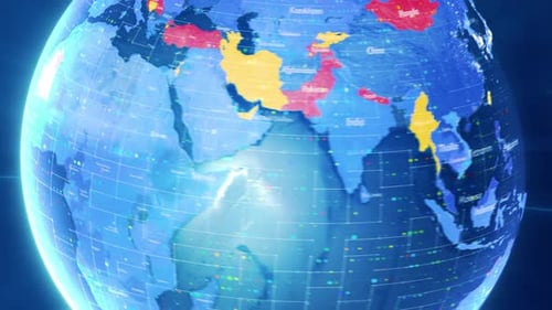 Digital Earth Globe Animation Highlighting Countries with Data Overlay