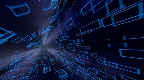 Camera movement in a triangular blue tunnel. Vj loop.3d render.