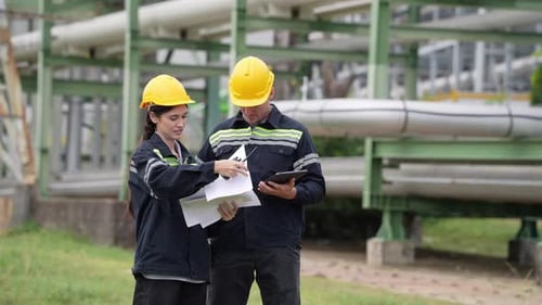 Ingenieur, der das Projekt überprüft und die Industrie in der Ölraffinerie inspiziert