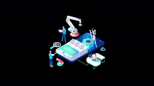 Modern technology illustration with diverse individuals working