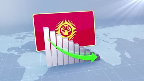 Kyrgyzstan Economic Decline Bar Chart Graph Downward Green Arrow