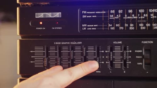 Retro Fm Am Radio Tape Music Technology People and Equipment Concept Man Using Mixing Console in