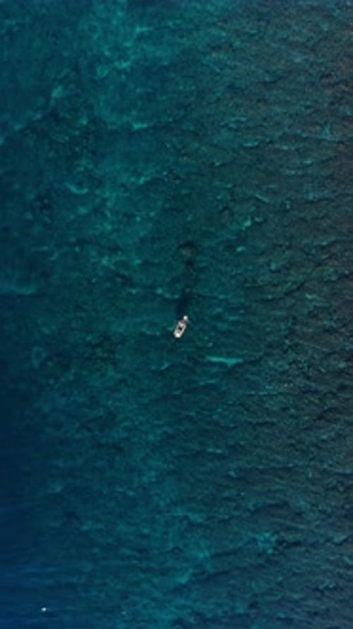Woman Kayaking in Blue Sea on Transparent Kayak Drone Top Down View