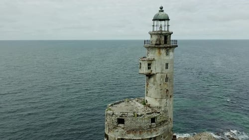 Abandoned Coastal Lighthouse Drone View