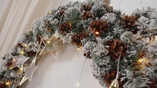 Festive Christmas Wreath with Stars and Fairy Lights
