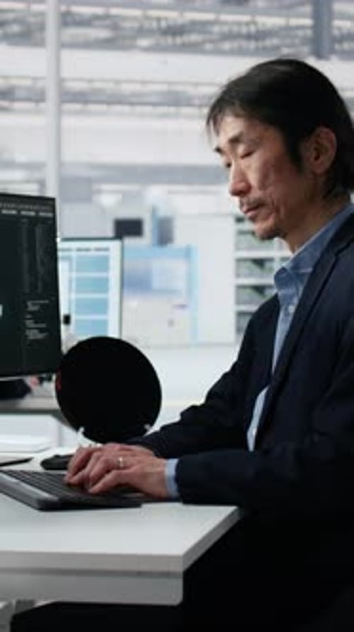 Vertical Video Senior Manager in Semiconductors Factory Analyzes PCB Architecture with AI Model