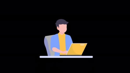 Flat Design Animation of Person Working on Laptop