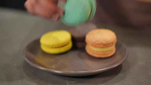 Colorful Macarons on a Plate at Home