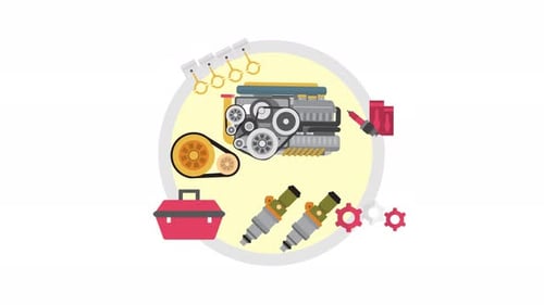 Animated Car Engine Parts and Components Illustration