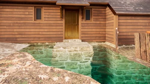 Animated Rustic Cabin by a Clear Water Pond