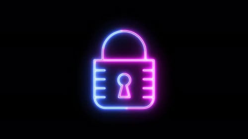 Neon Cyber Security Padlock Reveal Animation