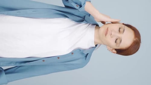 Vertical video of Earache. Itchy ear problem.