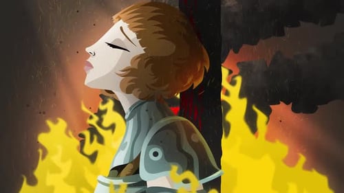 saint knight woman at the stake with fire