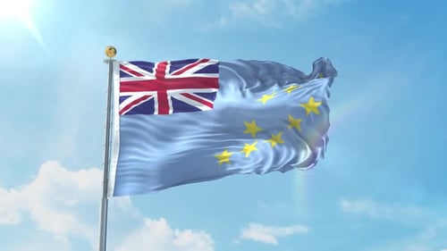 Realistic 3D Tuvalu Flag Waving in Blue Sky