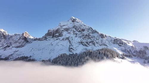 Snowy Mountain Peaks Surrounded by Clouds