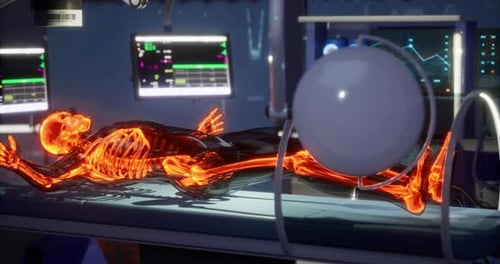 Detailed View of Human Body Skeleton in Scientific Laboratory Setting