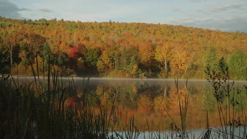 Fog Moving On Lake Time Lapse, Beautiful Lake Scene During Fall