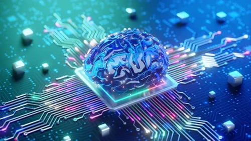 Digital Brain on Circuit Board Technology Concept