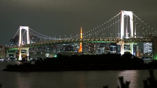 timelapse Rainbow Bridge with Tokyo Tower,Tokyo Japan