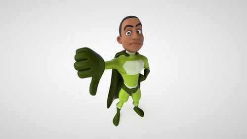 Cartoon Superhero Character Giving Thumbs Down