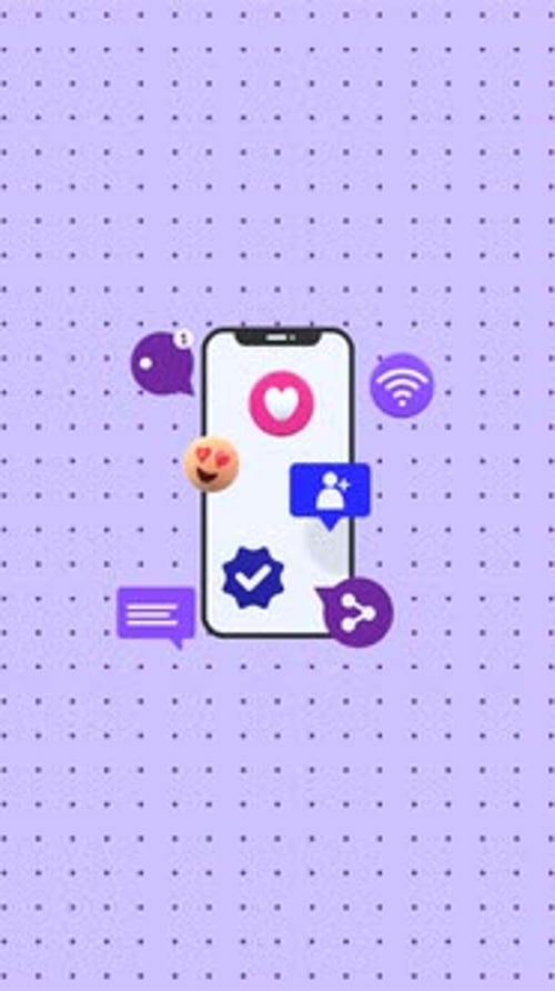 Vertical Animation Of Smartphone With Floating Social Icons, Representing Online Interaction.