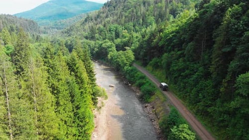Aerial Video Shooting in Nature Among Mountains Rivers and Green Forests