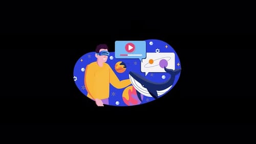 Virtual Reality User Exploring Space with Interactive Elements