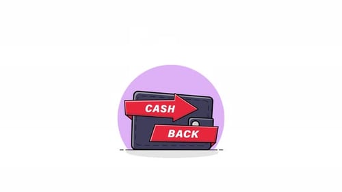 Animated Flat Design Cash Back Wallet with Flowing Coins