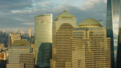 Aerial View of Tall Buildings and Famous Skyscrapers in Downtown District, New