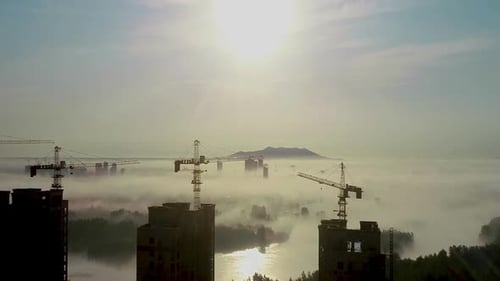 Construction Work On The Tower Crane To Built Tall Tower Property Building Workplace Day And Clouds