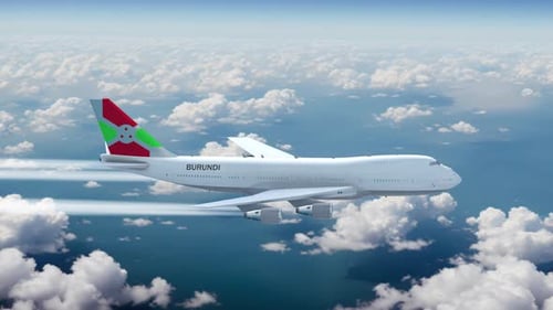 Burundi Passenger Airplane Flying Over Clouds 3D Animation