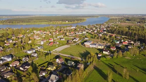 Living area of Katlakalns near Riga in Latvia, aerial drone view