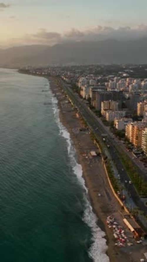Vertical Video City Panorama Aerial View Mediterranean Coastline