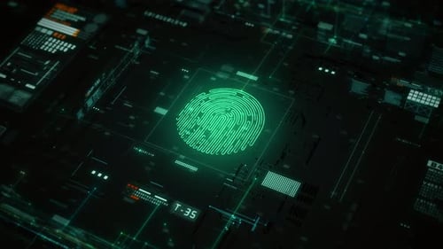 Glowing Digital Fingerprint Scan with Futuristic Technology Background