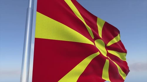 North Macedonia Flag Waving Against Blue Sky