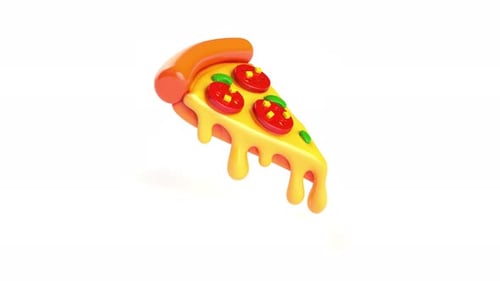 Animated 3D Pizza Slice with Dripping Cheese