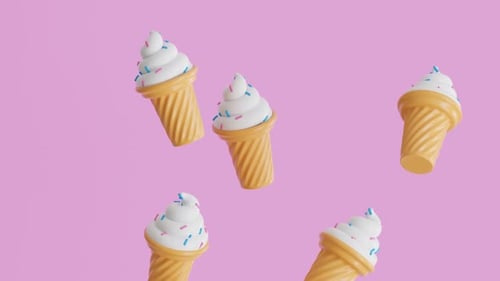 Falling Ice Cream Cones with Sprinkles Seamless Loop