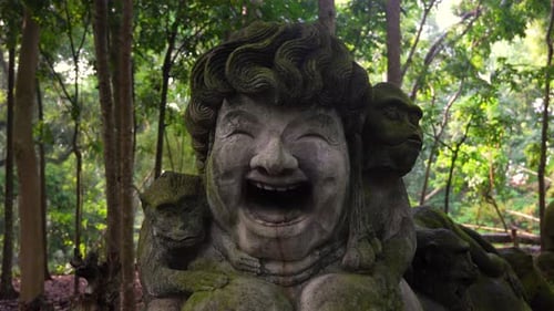 Balinese culture heritage stone sculpture carving Bali Monkey forest Ubud landmark art